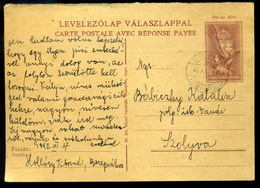 BEREGRÁKOS 1942. Válaszos Díjjegyes Lap, Kétnyelvű Bélyegzéssel Szolyvára Küldve - Covers & Documents