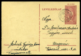 TURJAREMETE 1943. Díjjegyes Lap, Szép Kétnyelvű Bélyegzéssel Ungvárra Küldve - Covers & Documents