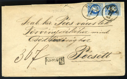 PEST 1869. Szép Ajánlott Levél 2*10Kr Pécsre Küldve  /  Nice Reg. Letter 2*10 Kr To Pécs - Gebraucht