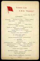 CUNARD RMS Pannonia Hajó Menükártya 1910.  /  MENU CARD RMS Pannonia - Unclassified