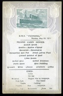 CUNARD RMS Pannonia Hajó Menükártya 1910.  /  MENU CARD RMS Pannonia - Unclassified