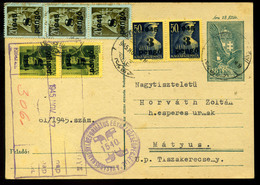 VÁSÁROSNAMÉNY 1945. Kiegészített Inflációs Díjjegyes Levlap Mátyusra Küldve  /  1945 Uprated Infl. Stationery P.card To  - Covers & Documents