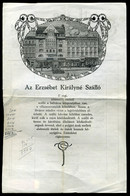 BUDAPEST 1930. Cca. Hotel Erzsébet Királyné Szálló Fejléces, Céges Levélpapír - Unclassified
