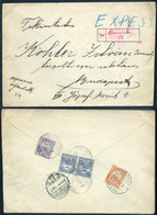 DUNABÖKÉNY 1913. Expressz-ajánlott Levél Háromszínű, Négybélyeges Bérmentesítéssel, Rajzolt Ragjeggyel Budapestre Küldve - Used Stamps