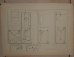 Plan D'un Poste D'eau Chaude Et Froide Avec Vidoir. MM. Gaget, Gauthier Et Cie à Paris.1884. - Travaux Publics