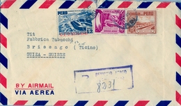 1951 , PERÚ , SOBRE CERTIFICADO ENTRE LIMA Y BRISSAGO , LLEGADA AL DORSO ( LAGO MAGGIORE ) - Perú