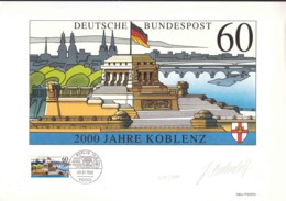 Germany 1992 2000 Years Of Koblenz Mi#1583 Maximum Card, Signed Probably By Stamp Author, Philartes Edition - Brieven En Documenten