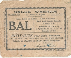 Billet Entrée Bal Salle Wagram Paris 1920 Invitation Pour 2 Personnes Directeur Auguste Combes - Toegangskaarten