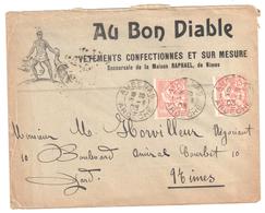 AUBENAS Ardèche Lettre Illustrée 2° Ech Entête Vêtement Sur Mesure AU BON DIABLE 15c Mouchon Yv 165x2 Ob 1903 - Cartas