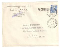 DAMBACH La VILLE Bas Rhin Facture Entête Bonneterie Alsacienne LA BONNAL 15F Gandon Bleu Yv 886 Ob 1949 - Storia Postale