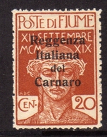 OCCUPAZIONE ITALIANA DI FIUME 1920 REGGENZA ITALIANA DEL CARNARO CENT. 20 MH - Fiume