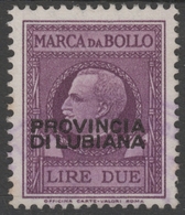 Revenue Tax - Provincia Di Lubiana 1942 Ljubljana Slovenia Italy Yugoslavia Occupation Overprint 2 C - Used - Lubiana