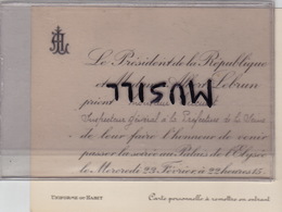 Invitation De Louis Cucuat (maire De Suresnes En 1941) Par Albert Lebrun, Président De La République. 23 Février 1934. - Ile-de-France