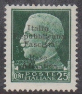 Italy-Italian Social Republic 1944 Overprinted Base Atlantica S 27, 25c Green, Mint Hinged - Local And Autonomous Issues