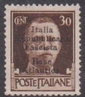 Italy-Italian Social Republic 1944 Overprinted Base Atlantica S 28, 30c Brown, Mint Hinged - Emisiones Locales/autónomas