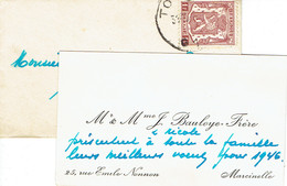 Ancienne Carte De Visite De Mr Et Mme J. Bauloye-Frère, Rue Émile Nonnon, Marcinelle - Cartes De Visite