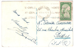 1938 - TIMBRE MONACO N° 171 SEUL SUR CARTE POSTALE CP Pour POISSY OMEC MONTE CARLO - Covers & Documents