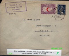 Türkei Rotes Kreuz -Mi. Nr. 9 Auf Brief Nach Wien - Briefe U. Dokumente