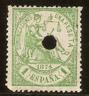 España Edifil 150 T (*) 1 Peseta Verde Telégrafos  Alegoría Justicia 1874 NL1404 - Ongebruikt