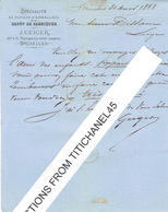 Lettre 1868 BRUXELLES - J. GEIGER - Papiers D'emballage - TP N°18 Oblit. LP63 BRUXELLES Le 31.3.1868 - Printing & Stationeries