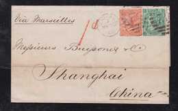 Great Britain 1866 Cover 1Sh + 4P + 1P Fee LONDON Via MARSEILLE To SHANGHAI China - Cartas & Documentos