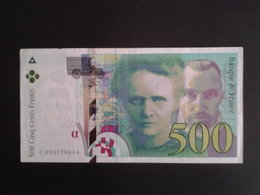 500 F PIERRE ET MARIE -CURIE 1995 FAUTÉ SYMBOLE DU RADIUM DÉCALÉ RARE - 500 F 1994-2000 ''Pierre En Marie Curie''