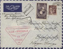 Enveloppe Par Avion Cachet Premier Courrier Bi-hebdomadaire Alger Brazzaville Air Afrique YT 338 + 284 Aviation 1938 - 1960-.... Brieven & Documenten