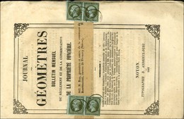 Càd T 15 NOYON (58) / N° 11 (2 Paires) Sur Journal Des Géomètres Adressé Sous Bande à Premery, Au Verso Càd D'arrivée. 1 - 1853-1860 Napoleon III