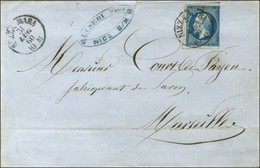 Càd NIZZA MARA / N° 14 (variété Coin Supérieur Gauche) Sur Lettre Pour Marseille. 1860. - TB / SUP. - R. - 1853-1860 Napoléon III