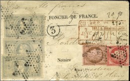 Etoile 3 / N° 33 (3, 1 Ex. Infime Froissure) + N° 57 (pli) + N° 58 Cachet Rouge De Chargement Au Recto PARIS 3 Sur Lettr - 1863-1870 Napoléon III Lauré