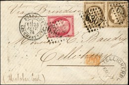 GC 6307 / N° 56 (2) + 57 Càd BORDEAUX / LES CHARTRONS Sur Lettre Pour Tellicherry (Inde) Par La Voie De Brindisi (10c. E - 1871-1875 Ceres
