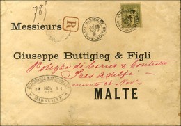 Càd MARSEILLE / COURS-DU-CHAPITRE / N° 82 Sur Lettre Recommandée Pour Malte. 1891. - TB / SUP. - 1876-1878 Sage (Typ I)