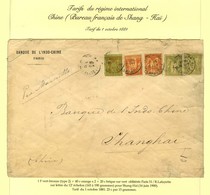 Càd PARIS 51 / R. LAFAYETTE / N° 82 (2, 1 Ex. Def) + 94 (2) + 96 Sur Lettre 12 Ports Pour Shanghai. 1900. Rare Associati - 1876-1878 Sage (Typ I)