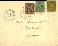 Càd BOURG LA REINE / SEINE / N° 75 + 96 + 97 Sur Lettre Pour Fort Dauphin (Madagascar). 1897. - TB / SUP. - 1876-1878 Sage (Typ I)