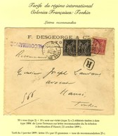 Càd LYON / LES TERREAUX / N° 98 + 103 (2) Sur Lettre Recommandée 3 Ports Pour Hanoi (Tonkin). 1899. - TB / SUP. - R. - 1876-1878 Sage (Tipo I)