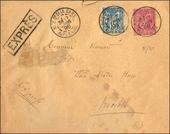 Càd NICE QR DE LA GARE / ALPES MMES / N° 90 + 98 Sur Lettre Avec Encadré EXPRÈS. 1896. - TB. - R. - 1876-1878 Sage (Typ I)