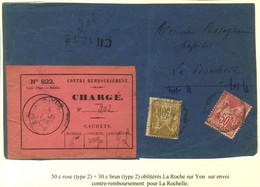 Càd LA ROCHE-S-YON / VENDEE / N° 80 + 98 Sur Devant D'envoi Contre Remboursement Avec étiquette Rose De Chargement. - TB - 1876-1878 Sage (Tipo I)