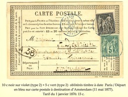 Càd Bleu PARIS / DEPART N° 75 + 89 Sur CP Pour Amsterdam. 1877. - TB / SUP. - 1876-1878 Sage (Tipo I)