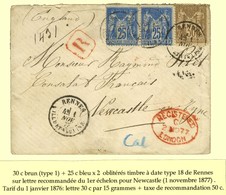 Càd RENNES / ILE ET VILAINE / N° 69 + 79 Paire Sur Lettre Recommandée Pour New Castle. 1877. - TB. - 1876-1878 Sage (Tipo I)