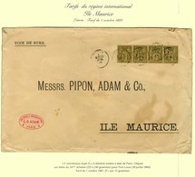 Càd PARIS / DEPART / N° 82 Bande De 4 Sur Lettre Au 16ème échelon Pour Port Louis. 1884. - TB. - R. - 1876-1878 Sage (Tipo I)