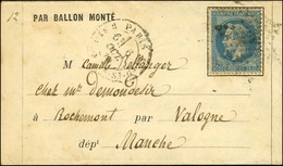 Etoile 20 / N° 29 Càd PARIS / R. ST DOMque ST GN N° 58 6 OCT. 70 Sur Lettre PAR BALLON MONTE Pour Rochemont Par Valogn.  - War 1870