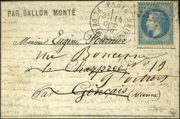 Etoile 3 / N° 29 Càd PARIS / PL. DE LA MADELEINE 14 OCT. 70 Sur Lettre PAR BALLON MONTE Pour Gençais Réexpédiée à Poitie - War 1870