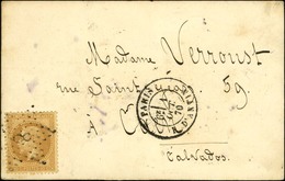 Etoile 8 / N° 28 Càd PARIS / R. D'ANTIN 1 OCT. 70 Sur Carte Pour Caen. Au Verso, Très Rare Càd De Passage ANIZY-LE-CHATE - Guerre De 1870
