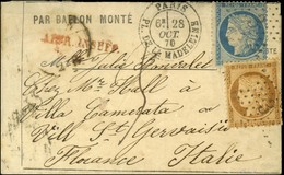 Etoile 3 / N° 36 + 37 Càd PARIS / PL. DE LA MADELEINE 28 OCT. 70 Sur Lettre PAR BALLON MONTE Insuffisamment Affranchie P - War 1870