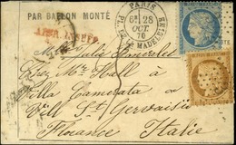 Etoile 3 / N° 36 + 37 Càd PARIS / PL. DE LA MADELEINE 28 OCT. 70 Sur Lettre PAR BALLON MONTE Insuffisamment Affranchie P - Guerra De 1870