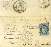 Etoile 39 (rare) / N° 37 (def) Càd PARIS / R. DES ECLUSES ST MARTIN 4 NOV. 70 2ème Levée Sur Lettre Pour Granville Réexp - Guerre De 1870