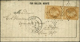 Etoile 8 / N° 28 Paire (2 Ex Leg Def) Càd PARIS / R. D'ANTIN 4 NOV. 70 Sur Journal Poste N° 1 Pour Dieppe. Au Verso, Càd - Guerra De 1870