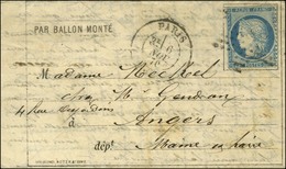 Etoile / N° 37 Càd PARIS (60) 6 NOV. 70 Sur Lettre PAR BALLON MONTE Pour Angers Sans Càd D'arrivée. LE GIRONDE Probable. - War 1870