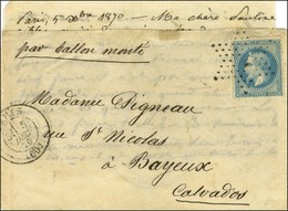 Etoile évidée / N° 29 Càd PARIS (60) 5 DEC. 70 Sur Lettre Pour Bayeux. Au Verso, Grand Cachet Bleu MAIRIE DU 5eme ARROND - Oorlog 1870