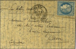 Etoile 1 / N° 37 Càd PARIS / PL. DE LA BOURSE 24 DEC. 70 Sur Lettre Pour Caen. Au Verso, Càd D'arrivée 1 JANV. 71. LE TO - Oorlog 1870